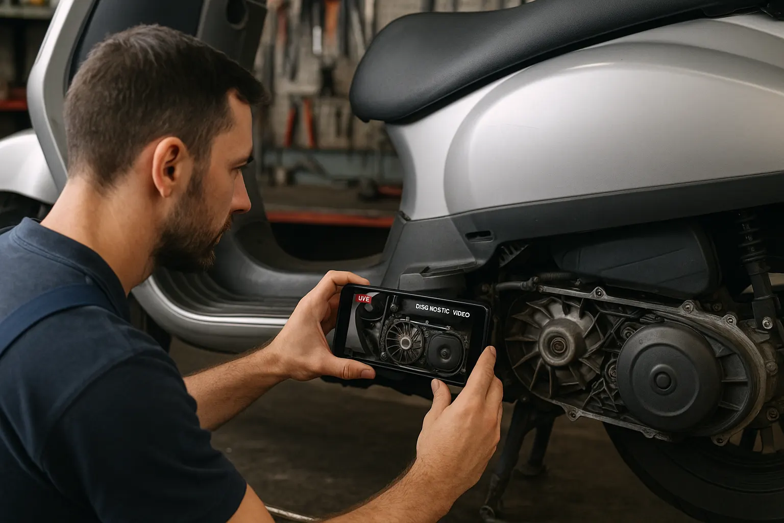 sorunu kamera ile kaydeden motorsiklet ustası